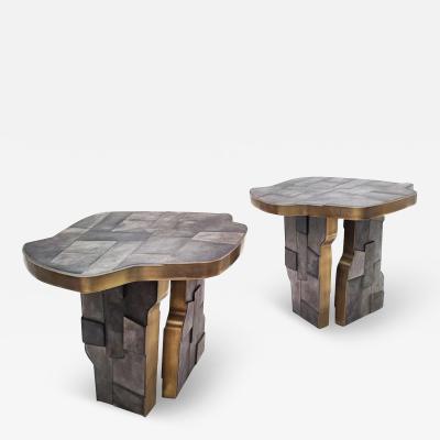 Contemporary Anthracite Pair of Raku Ceramic Coffee Table