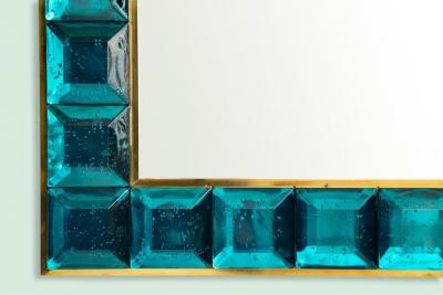 Contemporary Aqua Marine Diamond Murano Glass Mirror In Stock