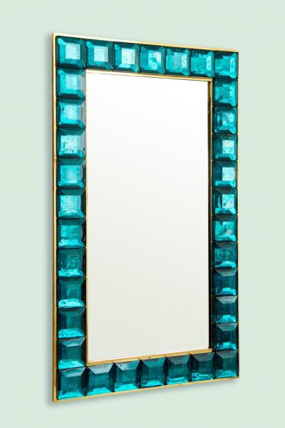 Contemporary Aqua Marine Diamond Murano Glass Mirror In Stock