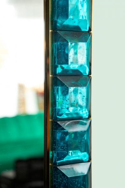 Contemporary Aqua Marine Diamond Murano Glass Mirror In Stock