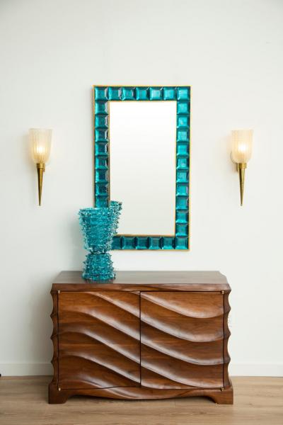 Contemporary Aqua Marine Diamond Murano Glass Mirror In Stock