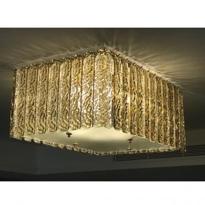 Contemporary Art Deco Italian Gold Amber Crystal Murano Glass Flush Chandelier