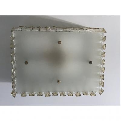 Contemporary Art Deco Italian Gold Amber Crystal Murano Glass Flush Chandelier