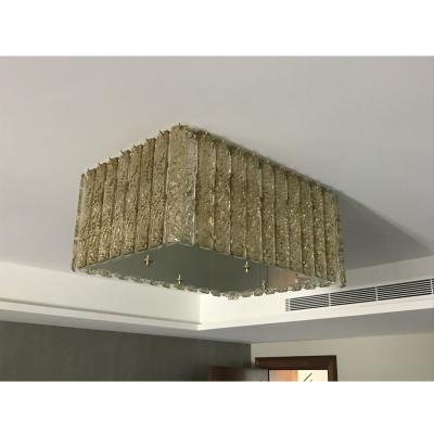 Contemporary Art Deco Italian Gold Amber Crystal Murano Glass Flush Chandelier