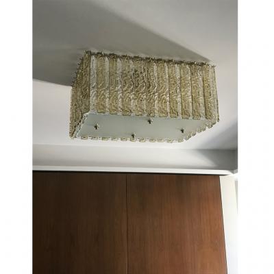 Contemporary Art Deco Italian Gold Amber Crystal Murano Glass Flush Chandelier