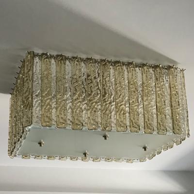 Contemporary Art Deco Italian Gold Amber Crystal Murano Glass Flush Chandelier