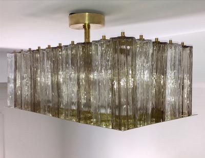 Contemporary Art Deco Style Italian Crystal Smoked Murano Glass Flush Chandelier