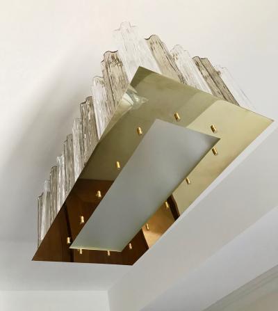 Contemporary Art Deco Style Italian Crystal Smoked Murano Glass Flush Chandelier