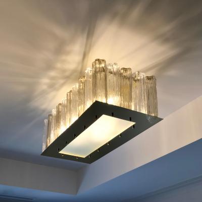 Contemporary Art Deco Style Italian Crystal Smoked Murano Glass Flush Chandelier