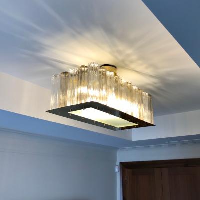 Contemporary Art Deco Style Italian Crystal Smoked Murano Glass Flush Chandelier