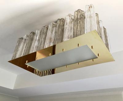 Contemporary Art Deco Style Italian Crystal Smoked Murano Glass Flush Chandelier