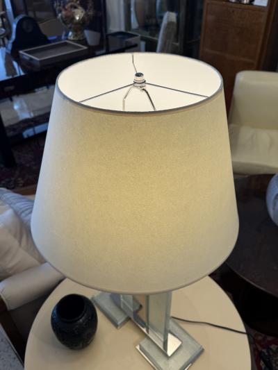 Contemporary Art Deco Style Table Lamp in Original Saint Gobain Textured Glass