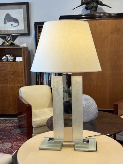 Contemporary Art Deco Style Table Lamp in Original Saint Gobain Textured Glass