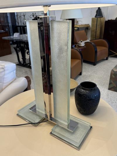 Contemporary Art Deco Style Table Lamp in Original Saint Gobain Textured Glass