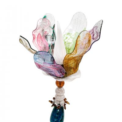 Contemporary Art Nouveau Style Multicolored Crystal Floral Pair Of Floor Lamps
