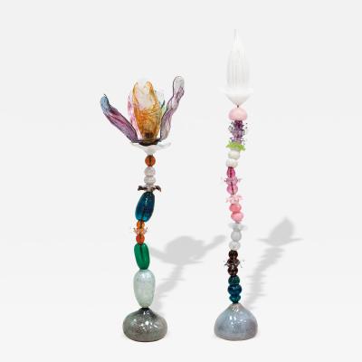 Contemporary Art Nouveau Style Multicolored Crystal Floral Pair Of Floor Lamps