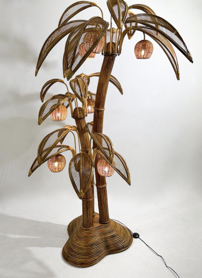Contemporary Bamboo and Rattan Coconut Tree Floor Lamp France