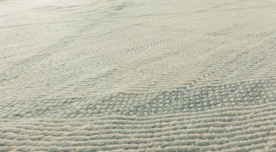Contemporary Beige Blue Deux Diamond Handwoven Wool Rug II