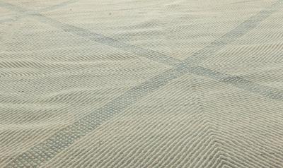 Contemporary Beige Blue Deux Diamond Handwoven Wool Rug II