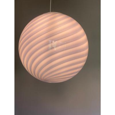 Contemporary Beige and White Sphere Pendant in Murano Glass