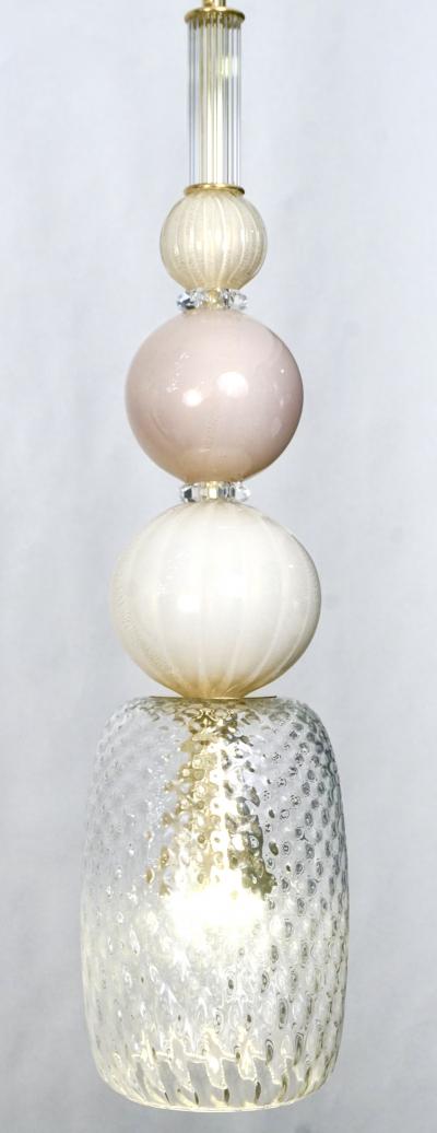 Contemporary Bespoke Italian Crystal Pink Gold Cream Murano Glass Pendant Light