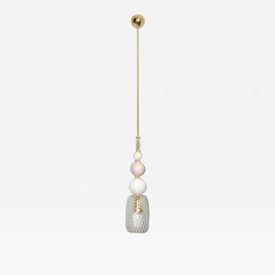 Contemporary Bespoke Italian Crystal Pink Gold Cream Murano Glass Pendant Light