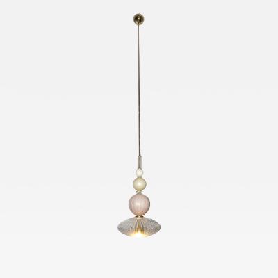 Contemporary Bespoke Italian Crystal Pink Gold Cream Murano Glass Pendant Light