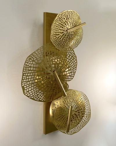 Contemporary Bespoke Organic Italian Art Design Perforated Brass Leaf Sconce