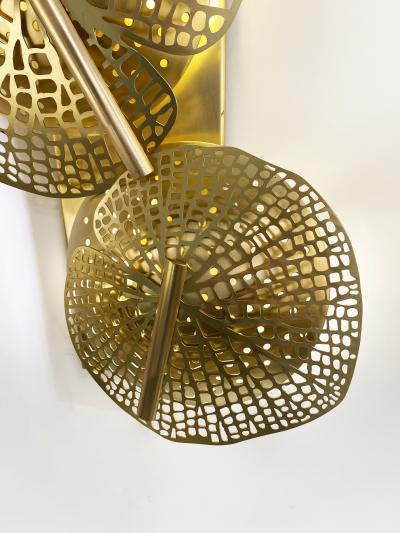 Contemporary Bespoke Organic Italian Art Design Perforated Brass Leaf Sconce