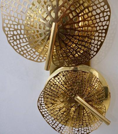 Contemporary Bespoke Organic Italian Art Design Perforated Brass Leaf Sconce