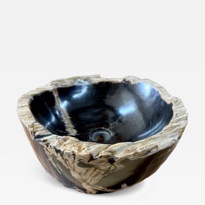 Contemporary Black Beige Petrified Wooden Sink Polished IDN 2025