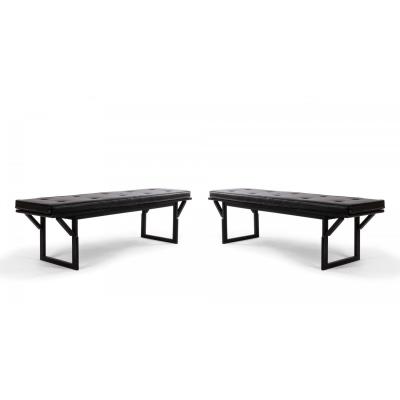 Contemporary Black Leather Button Tufted Benches