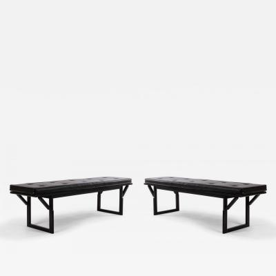 Contemporary Black Leather Button Tufted Benches