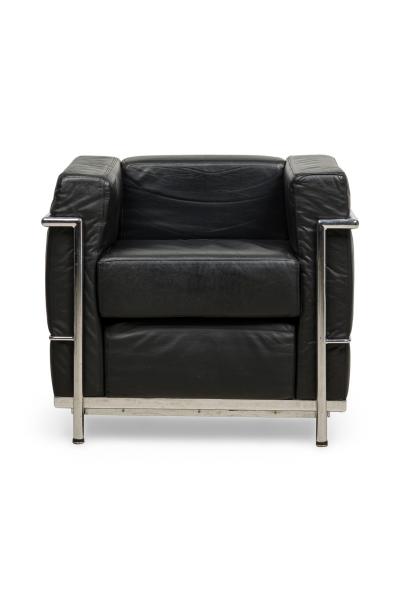 Contemporary Black Leather and Steel Tube Lounge Chairs