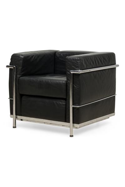 Contemporary Black Leather and Steel Tube Lounge Chairs