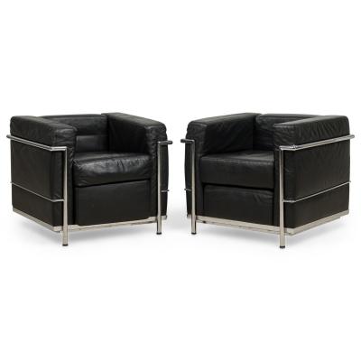 Contemporary Black Leather and Steel Tube Lounge Chairs