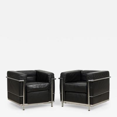 Contemporary Black Leather and Steel Tube Lounge Chairs
