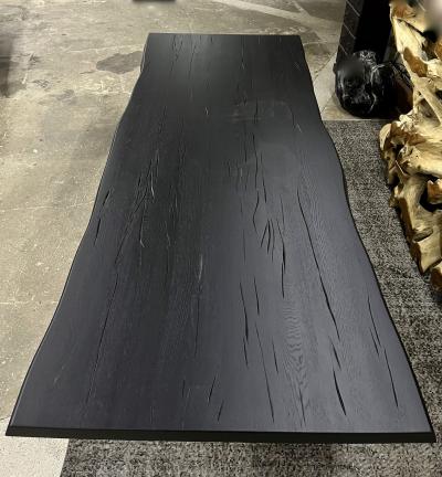 Contemporary Black Oakwood Live Edge Dining Table With Glass Feet Austria 2022