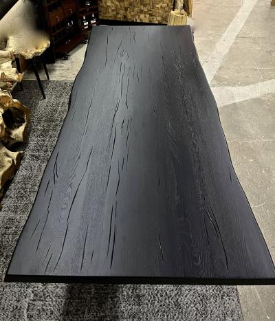 Contemporary Black Oakwood Live Edge Dining Table With Glass Feet Austria 2022