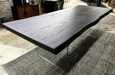 Contemporary Black Oakwood Live Edge Dining Table With Glass Feet Austria 2022