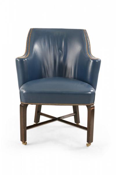 Contemporary Blue Leather Rounded Back Club Armchair