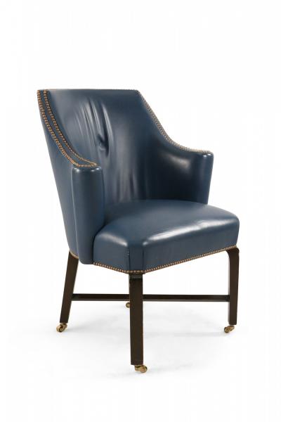 Contemporary Blue Leather Rounded Back Club Armchair