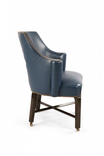 Contemporary Blue Leather Rounded Back Club Armchair