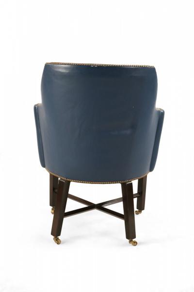 Contemporary Blue Leather Rounded Back Club Armchair