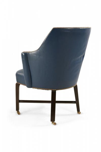 Contemporary Blue Leather Rounded Back Club Armchair