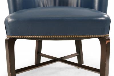 Contemporary Blue Leather Rounded Back Club Armchair