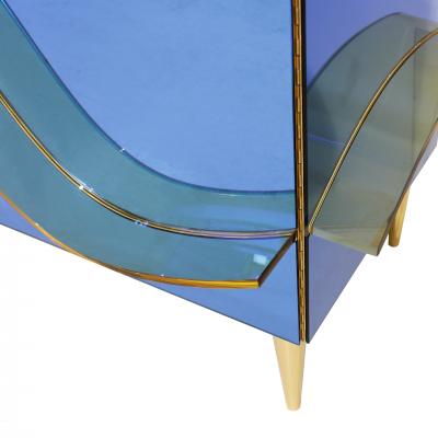 Contemporary Blue Murano Glass Mirror and Brass Pair of Italian Cabinets