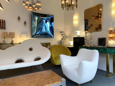 Contemporary Blue Square Curve Mirror Italy