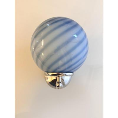 Contemporary Blue Swirl Rods Murano Glass Wall Sconces Set of Two
