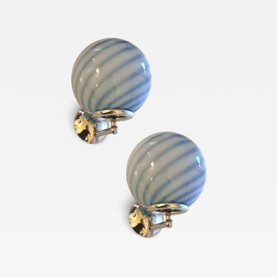 Contemporary Blue Swirl Rods Murano Glass Wall Sconces Set of Two